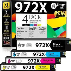 Smart Ink Compatible Ink Cartridges Replacement for HP 972X 972 X (4 Pack Combo) to use with PageWide Pro 477dw 577dw 452dw 477dn 452dn 577z 552dw P55250dw Printers (Black & Cyan Magenta Yellow)