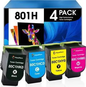 MasaiMara 801H 80C1HC0 80C1HK0 80C1HM0 80C1HY0 High Yield Toner Cartridge Set for Lexmark CX410 CX410de CX410dte CX410e CX510 CX510de CX510dhe CX510dthe Printer(Black, Cyan, Magenta, Yellow, 4-Pack)