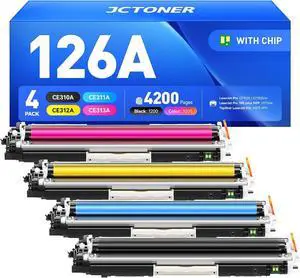 126A Toner Cartridge Set 4-Pack High Yield Replacement for HP 126A CE310A CE311A CE312A CE313A Compatible with HP Laserjet Pro 100 Color MFP M175nw CP1025 CP1025nw TopShot M275 Printer Ink Black Copy