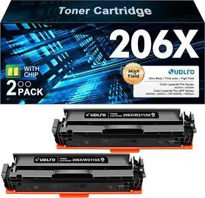 206X Toner Cartridges 2 Black - High Yield Replacement for HP 206X 206A Toner Cartridge Work with HP Color Laserjet Pro MFP M283fdw M283cdw M255dw M283 | 2 Pack for HP 206X Black W2110X W2110A Toner