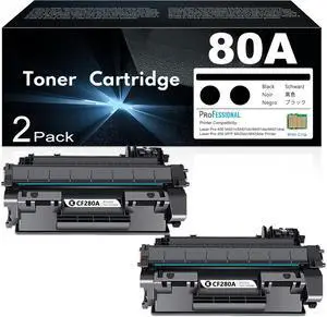 CF280A 80A Toner Cartridge Black High Yield, Replacement for HP 80A CF280AD1 Works with Laser Pro 400 M401n, M401dn, M401dw, M401dne, M425dw; Laser Pro 400 MFP M425dn Printer Cartridge | CF280A-2PK