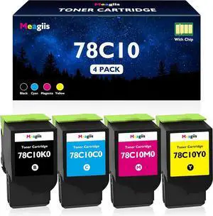 78C10 Toner Cartridge Replacement for Lexmark 78C10K0 78C10C0 78C10M0 78C10Y0 Toner for Use in CS421 CS421dn CS521 CS521dn CS622 CS622de CX421 CX522 CX522ade CX622 CX625 Series Printer (4 Pack, BCMY)