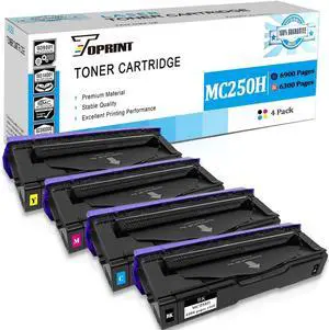 4 Colors Compatible Toner Cartridges Print Cartridges M C250 P C300 P C301 C250H C300W High Capacity 6900 Pages Black & 6300 Pages CMY for Ricoh M C250FW, M C250FWB M C251FW P C300W, P C301W P C311W