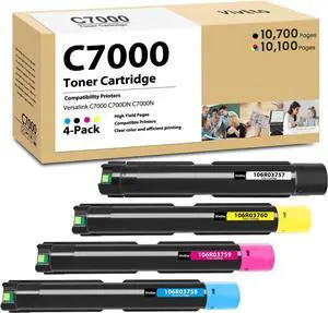 Versalink C7000 Toner Cartridge (with Chip) Replacement for Xerox C7000 106R03757 106R03758 106R03759 106R03760 Toner Bundle for Versalink C7000 C7000DN C7000N Printers, 4 Pack C7000 High Capaticy