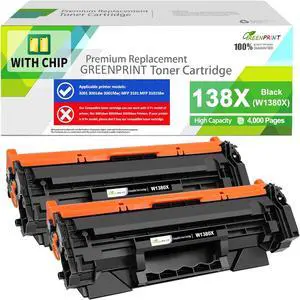 Ennovor  with CHIP 138X W1380X ( 138A W1380A ) Compatible Toner Cartridge 2 Blacks High Yield 4000 Page for H P 3001dw 3001fdw 3101fdw 3101sdw Can't Work with H P + Printer Model End with ''e''