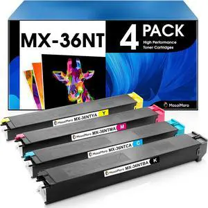 MasaiMara MX-36NT Toner Cartridges for Sharp MX-2610N MX-2615N MX-2640N MX-3110N MX-3115N MX-3140N MX-3610N MX-3640N MX-3648N MX-2615NC MX-2648NC MX-3148NC Printer (Black Cyan Magenta Yellow, 4-Pack)
