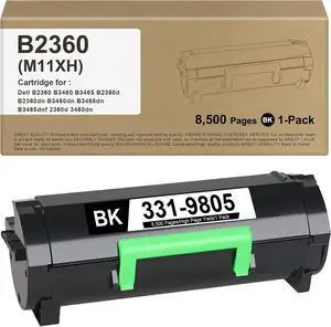 Ennovor Compatible M11XH Toner Cartridge 331-9805 Toner Cartridge Compatible for Dell B2360 B3460 B3465 B2360d B2360dn B3460dn B3465dn B3465dnf 2360d 3460dn Printers (8,500 Pages)