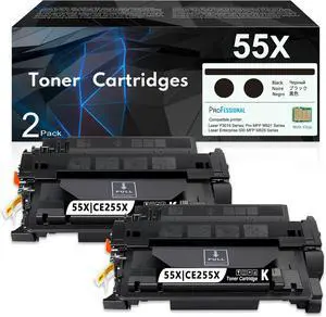 Ennovor 55X CE255X Black Toner Cartridge High Yield 2-Pack with Chip: 55X Toner Cartridge Replacement for HP55X CE255X Black Works with Enterprise 500 MFP M525dn Series, P3015dn P3015n Printer