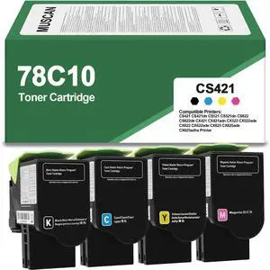 Ennovor Compatible CS421 78C10 Toner Cartridge 78C10K0 78C10C0 78C10M0 78C10Y0 Replacement for Lexmark CS421 CX421 CS421DN CS521 CX521 CS521DN CS522 CX522 CS522DE CS622 CX622 CX625 Printer