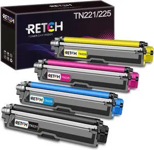 RETCH Compatible Toner Cartridge TN221 Replacement for Brother TN-221 TN225 TN-225 Black and Color, for HL-3140CW 3170CDW 3180CDW MFC 9130CW Printer(1 Black, 1 Cyan, 1 Magenta, 1 Yellow, 4 Pack)