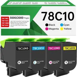 Ennovor 78C10 Compatible Toner Cartridge Replacement for Lexmark CS421 CS521 CS622 CX421 CS421dn CS521dn CS622de CX522 CX622 CX625 78C10K0 78C10C0 78C10M0 78C10Y0 (4-Pack)