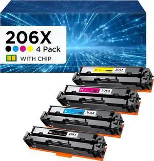 Ennovor 206X High Yield Toner Cartridges (with Chip) Compatible with HP 206X 206A W2110X W2110A for HP Color Pro MFP M283cdw M283fdw Pro M255dw M255nw M282nw M283 M282 M255 Printer (4 Pack, BK/C/M/Y)