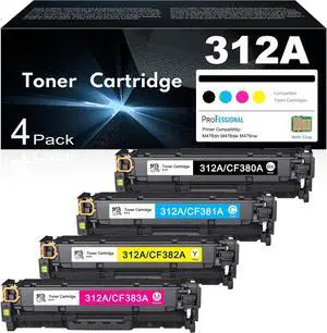Ennovor 312A Toner Cartridges 4 Pack Set Replacement for HP 312A Toner 312X CF380A CF381A CF382A CF383A for Color Laserjet Pro MFP M476dn M476dw M476nw Printer Ink | Black Cyan Magenta Yellow