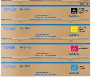 Ennovor 4PK TN512 TN513 TN514 TN515 TN516 TN324 Toner Cartridge Compatible for Konica Minolta bizhub C458 C558 C658 C258 C308 C368 C454 C554 Printer