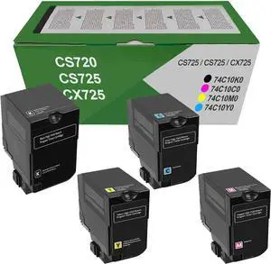 Ennovor CS720 CS725 CX725 High Yield Toner Cartridges 74C10K0 74C10C0 74C10M0 74C10Y0 Replacement for Lexmark CS720de CS720dte CS725de CS725dte CX725de CX725dte Printer