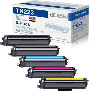 TN-223 TN227 2BK/C/M/Y Toner Cartridge 5 Pack Replacement for Brother TN223BK, TN223C, TN223M, TN223Y Toner Cartridge MFC-L3770CDW MFC-L3710CW HL-3210CW HL-3230CDW HL-3270CDW HL-3290CDW Printer