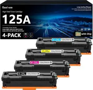 125A Toner Cartridges 4 Pack High Yield (with Chip) Toner Cartridge: Replacement for HP 125A CB540A CB541A CB542A CB543A with Color CP1215 CP1515n CP1518ni, MFP CM1312 CM1312nfi Printer 125A Set