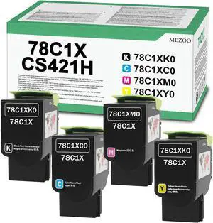 78C1X CS421H Toner Cartridge High Yield Compatible with 78C1XK0 78C1XC0 78C1XM0 78C1XY0 Toner for CS421 CX421 CS421dn CX421adn CS521dn CX522ade CS622de CX625ade CX625adhe CX522ade Printer (4 Pack)