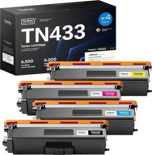 Ennovor Compatible TN433 Toner Cartridge Replacement for Brother TN 433 TN-433 TN 436 MFC-L8610CDW for Brother HL-L8360CDW HL-L8260CDW HL-L8360CDWT Printer (4 Pack, BK/C/M/Y)