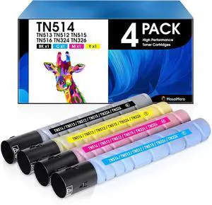 MasaiMara TN514 tn-514 Toner Cartridges Replacement for Konica Minolta Bizhub C258 C308 C368 C454 C458 C554 C558 C658 258E 308E 368E 454E 458E 554E 558E 658E Printer(Black,Cyan,Magenta,Yellow, 4-Pack)