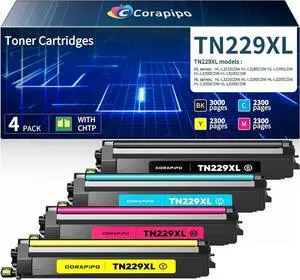 Ennovor TN229/TN229XL High-Yield Toner Cartridges Replacement Compatible with Brother TN229XL TN229 Toner for Brother MFC-L3720CDW MFC-L3780CDW HL-L3280CDW HL-L3300CDW Laser Printers|TN229XL,4Pack