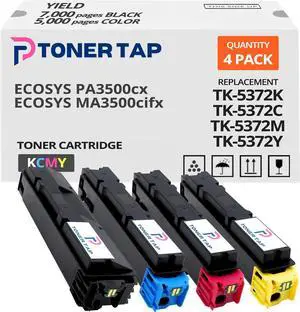 Ennovor Toner Tap TK-5372K TK-5372C TK-5372M TK-5372Y Toner Cartridges 4-Pack (Black Cyan Magenta Yellow) for Kyocera ECOSYS PA3500cx MA3500cifx , High-Yield Replacement