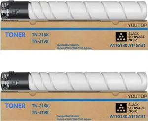 Ennovor 2PK TN-216 TN216 TN-319 TN319 A11G131 Black Toner Cartridge Compatible for Konica Minolta Bizhub C360 C220 C280 29000 Pages