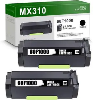 Ennovor 2-Pack 601 60F1000 High Yield Black Toner Cartridge Replacement for Lexmark MX510de MX511dte MX611dte MX611dfe MX310dn MX611de MX511de MX410de MX611dhe MX610de MX511dhe Printer