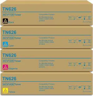 Ennovor TN626 TN-626 Toner Cartridge Replacement for TN626CYMK ACV1130 ACV1230 ACV1330 ACV1430 for Konica Minolta bizhub C450i C550i C650i Printer (Black, Cyan, Magenta, Yellow)