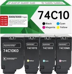 Ennovor Remanufactured Toner Cartridge Replacement for Lexmark CS720 CS720de CS720dte CS725 CS725de CS725dte CX725 CX725de CX725dte 74C10K0 74C10C0 74C10M0 74C10Y0 (High Yeild, 4-Pack)