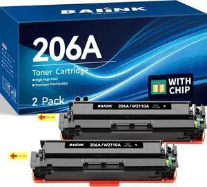 Ennovor 206A Black Toner Cartridges (with Chip) Compatible for HP 206A Black Toner Cartridges W2110X W2110A for Pro MFP M283fdw M283cdw M255dw M283 M255 M282 Printer ( 2 Pack )