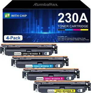 Ennovor 230A Toner Cartridges [with Chip] W2300A W2301A W2302A W2303A Replacement for HP 230A Toner Cartridge for Color Laser Pro 4203dn 4203dw 4303dw 4303fdw 4303fdn Printer Ink 4-Pack (BK/C/M/Y)