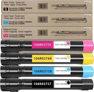 VersaLink C7000 High Capacity Toner Cartridges Compatible 106R03757 106R03758 106R03759 106R03760 Toner Replacement for Xerox VersaLink C7000 C7000DN C7000N Printer(4-Pack,Black Cyan Yellow Magenta)