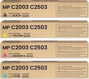 MP C2003 C2503 Toner Cartridges 841918 841921 841920 841919 Toner Cartridges Replacement for Ricoh Aficio Lanier Savin MP C2003 C2503 C2004 C2504 C2503H Printer Ink 4-Pack (Black Cyan Magenta Yellow)