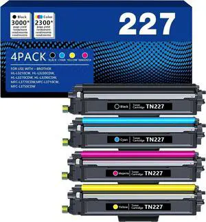 Ennovor YesInk TN227 4 High Yield Color Toner Set (BK/C/M/Y) TN227BK TN227C TN227M TN227Y MFC-L3770CDW HL-L3290CDW Toner Cartridges