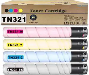 Ennovor 4-Pack TN221 TN-221 TN321 TN-321 Toner Cartridge Black Cyan Magenta Yellow Replacement for Konica Minolta Bizhub C227 C287 C224 C284 C364 C224e C284e C364e Printers