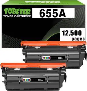 ToBeter 2-Pack High Yield 655A CF450A Black Toner (12,500 Pages) Compatible with HP Color Enterprise M652 M653 M681 M682 Series Printers, M652dn, M653dn, M681dh, M682z Tonerfor HP 655A CF450A Toner