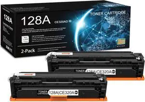 Ennovor 2 Pack 128A Black Toner Cartridge (with Chip) | Replacement for HP 128A Work with CP1525n CM1415fn MFP CP1525nw (CE875A) CM1415fnw MFP (CE862A) | CE320AD