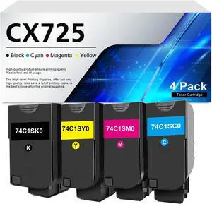 Ennovor Vylent CX725 CS725 74C1SK0 74C1SC0 74C1SM0 74C1SY0 4 Pack High Yield Toner Cartridges Replacement for Lexmark CS720de CX725de CX725dhe CS720dte CX725dth CS725de Printers