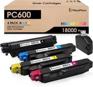 Ennovor MasaiMara PC600 P C600 408310 408311 408312 408313 High-Yield Toner Cartridge for Ricoh PC600 P C600 Printer (18,000 Pages per Black, 12,000 Pages per Color, 4 Pack)