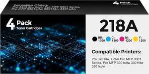 218A Toner Cartridges 4 Pack (with Chip) MFP 3301fdw Toner 3201dw Toner Compatible for HP 218A W2180A 218X Set for HP Color Laserjet Pro MFP 3301fdw Pro 3201dw 3301sdw 3301cdw Printer (218A BK/C/M/Y)