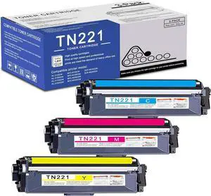 Ennovor 3 Pack TN221 C/M/Y Toner Cartridge High Yield Compatible Replacement for Brother HL-3140CW HL-3150CDN 3170CDW 3180CDW MFC-9130CW 9140CDN 9330CDW 9340CDW DCP-9015CDW 9020CDN Printer