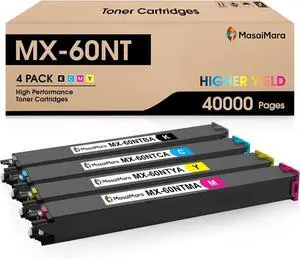 Ennovor MasaiMara MX-60NT Compatible High Yeild Toner Cartridge Replacement for Sharp MX-2630 MX-3050 MX-3570 MX-4050 MX-4070 MX-6070 Printer (Black Cyan Yellow Magenta, 4 Pack)