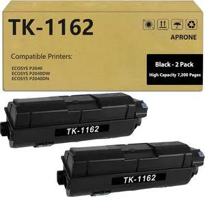 Ennovor TK1162 TK-1162 Toner Cartridge Compatible with ECOSYS P2040 P2040DW P2040DN Printer 7,200 Pages Extra High Capacity (Black,2-Pack)