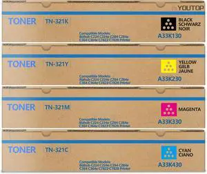 Ennovor 4PK TN-321 TN321 Toner Cartridge (A33K130 A33K430 A33K330 A33K230) Replacement for Konica Minolta Bizhub C224e C364e C284e C224 C284 C364 C7822 C7828 Printers