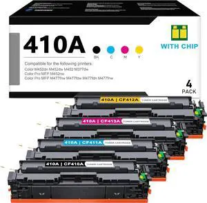 Ennovor 410A Toner Cartridge 4 Pack(1BK/1C/1M/1Y): Compatible Replacement for HP 410A Color M452dn M452dw M452 M377dw Pro MFP M452nw M477fnw M477fdw M477fdn M477fnw Printers