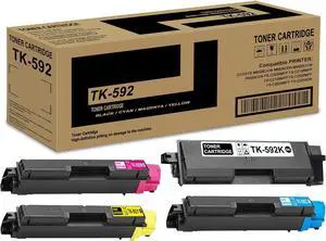 pgisoxt 4 Pack TK-592K TK-592C TK-592M TK-592Y BK/C/M/Y Toner Cartridge High Yield Compatible TK-592 TK592 Replacement for Kyocera Ecosys M6026cidn M6526cdn P6026cdn FS-C2026MFP FS-C2126MFP Printer
