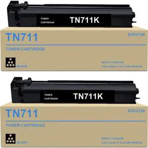 Ennovor TN711 A3VU130 Standard Yield Black Toner Cartridge TN 711 TN711K TN-711K Compatible with Minolta Bizhub C654 C654e C754 C754e Printers| 2-Pack, 47,200 Pages