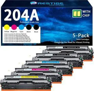 Ennovor 204A Toner Cartridges 5-Pack Compatible for 204A 204X CF510A CF511A CF512A CF513A Color Pro MFP M180nw M180n M180 M181 M181fw M154a M154nw Printer ( with Chip )