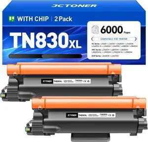 TN830XL Black Toner Cartridge 2-Pack High Yield Replacement for Brother TN830XL TN830 XL Compatible for HL-L2460DW HL-L2405W HL-L2480DW MFC-L2820DW DCP-L2640DW MFC-L2900DW HL-L2400D Laser Printer Ink